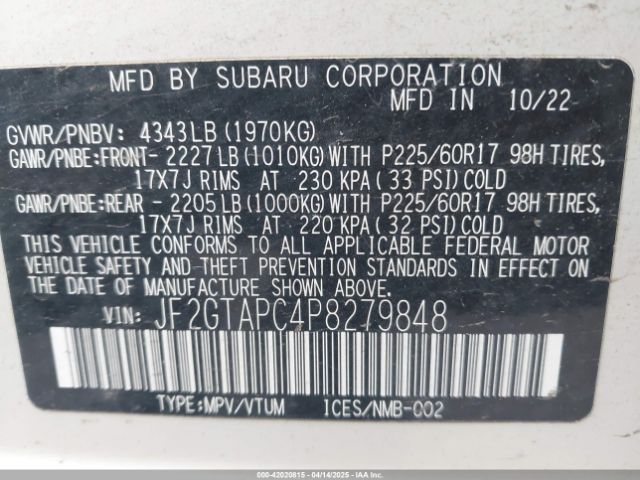 JF2GTAPC4P8279848 Subaru Crosstrek Premium