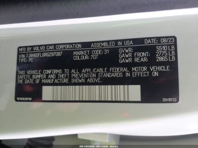 7JRH60FL6RG297087 Volvo S60 Recharge Plug-in Hybrid T8 Plus Dark Theme