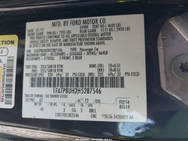 1FATP8UH2H5287546 Ford Mustang Ecoboost Premium