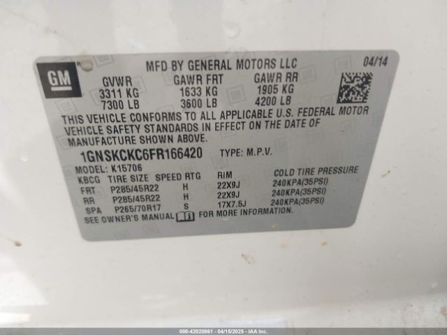 1GNSKCKC6FR166420 Chevrolet Tahoe Ltz