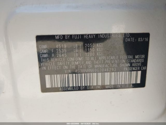 4S3BNBN60G3046293 Subaru Legacy 2.5i Limited