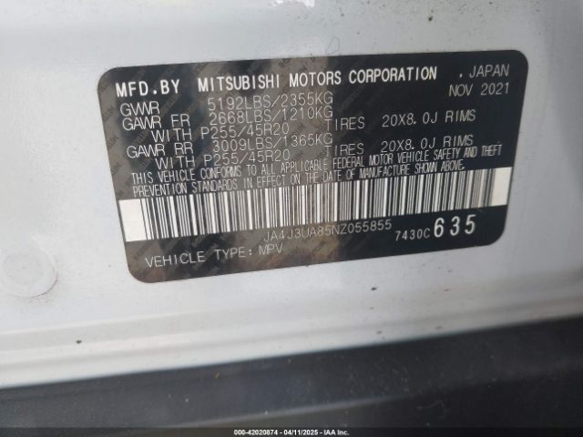2022 MITSUBISHI OUTLANDER JA4J3UA85NZ055855 Photo 8