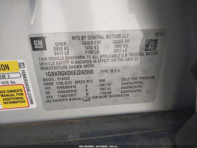 1GNKRGKD6EJ242999 Chevrolet Traverse 1lt