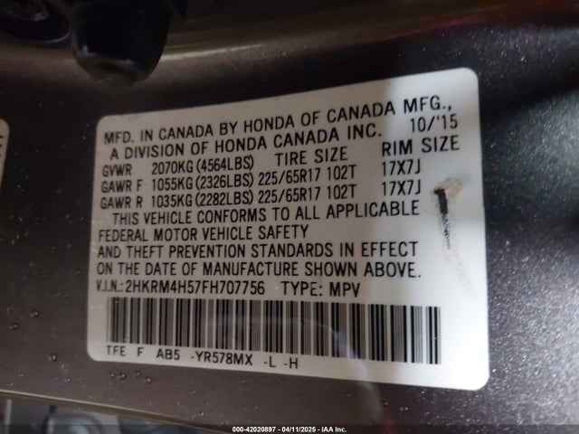 2HKRM4H57FH707756 Honda CR-V EX