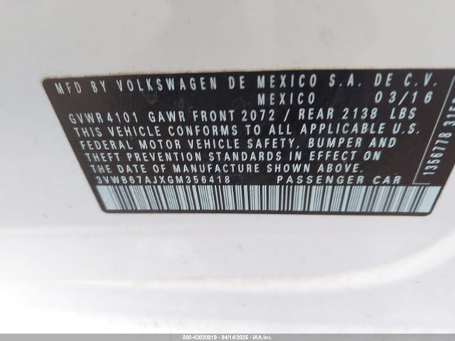 3VWB67AJXGM356418 Volkswagen Jetta 1.4t Se