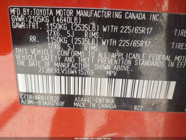 2016 TOYOTA RAV4 2T3BFREV5GW415269 Photo 8