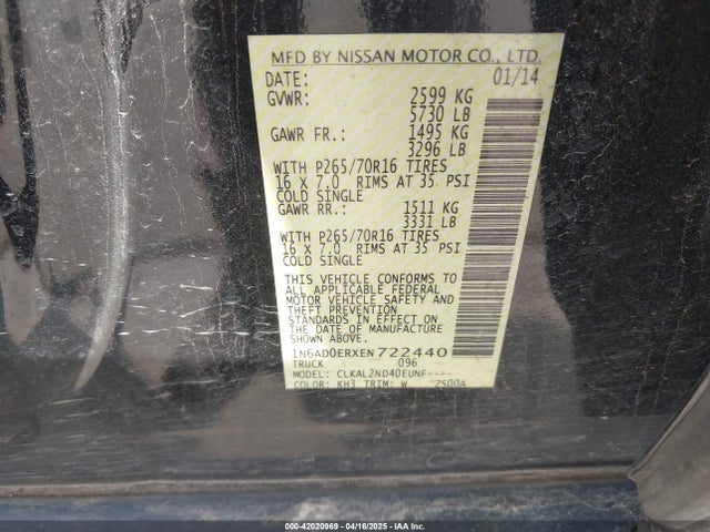 1N6AD0ERXEN722440 Nissan Frontier
