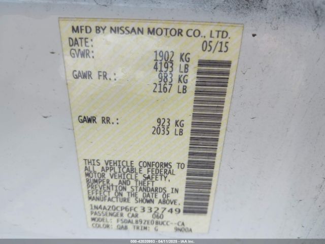 1N4AZ0CP6FC332749 Nissan LEAF S