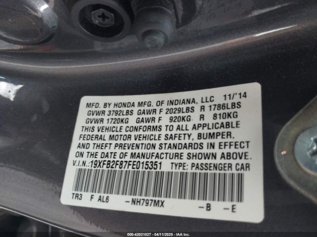 19XFB2F87FE015351 Honda CIVIC EX