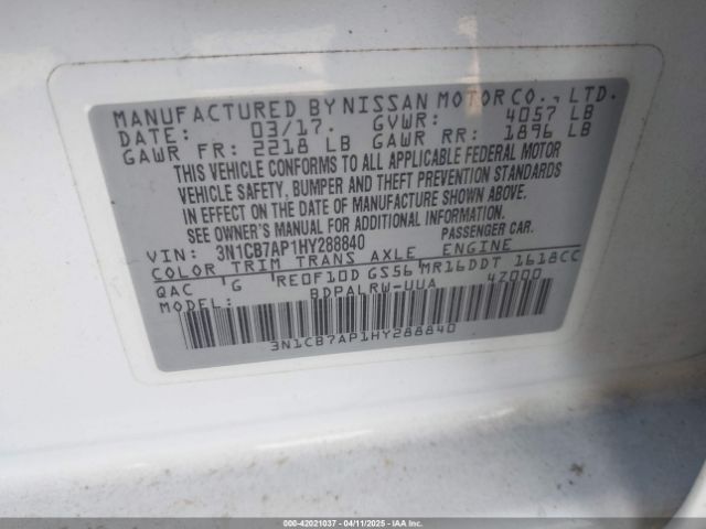 3N1CB7AP1HY288840 Nissan Sentra Sr Turbo