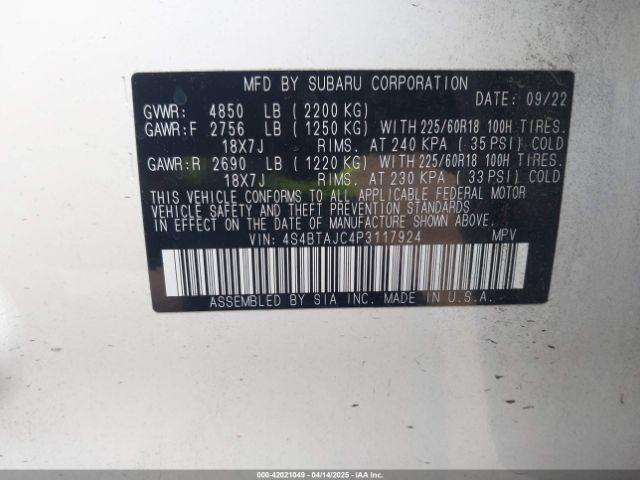 4S4BTAJC4P3117924 Subaru Outback Onyx Edition