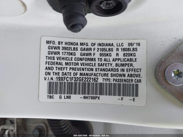 19XFC1F32GE222162 Honda Civic Ex-t