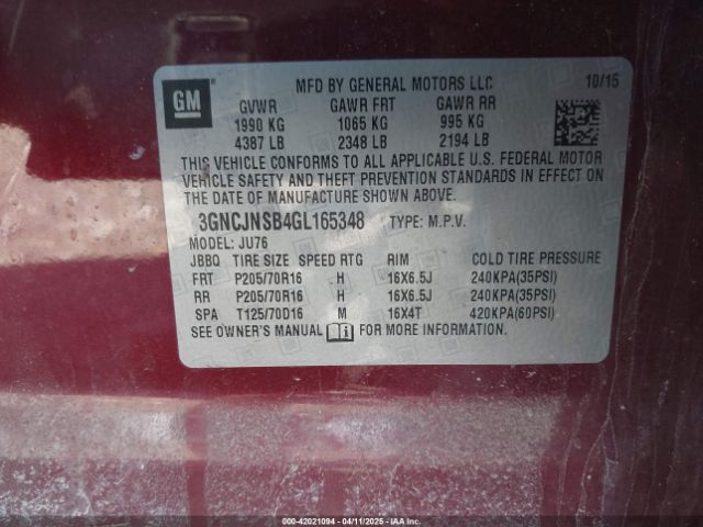 3GNCJNSB4GL165348 Chevrolet Trax 1ls