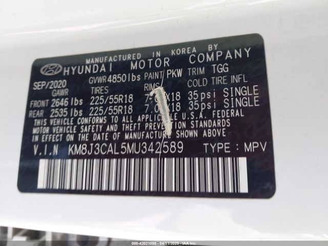 2021 HYUNDAI TUCSON KM8J3CAL5MU342589 Photo 8