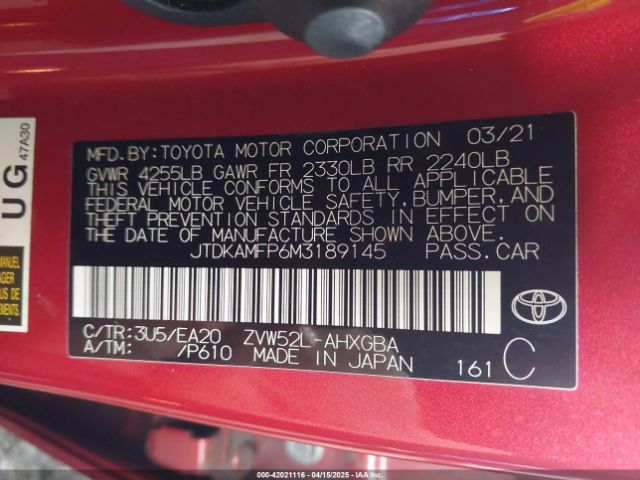 JTDKAMFP6M3189145 Toyota Prius Prime Xle