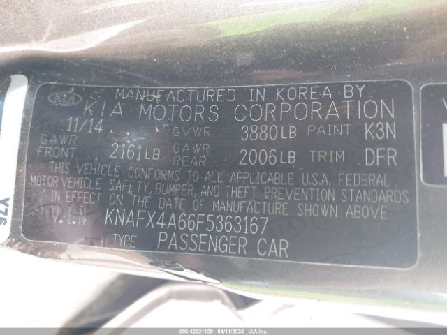 KNAFX4A66F5363167 KIA FORTE LX