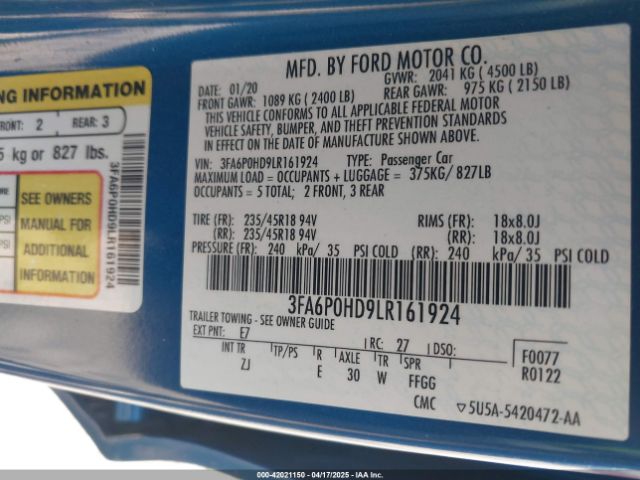 3FA6P0HD9LR161924 Ford FUSION SE