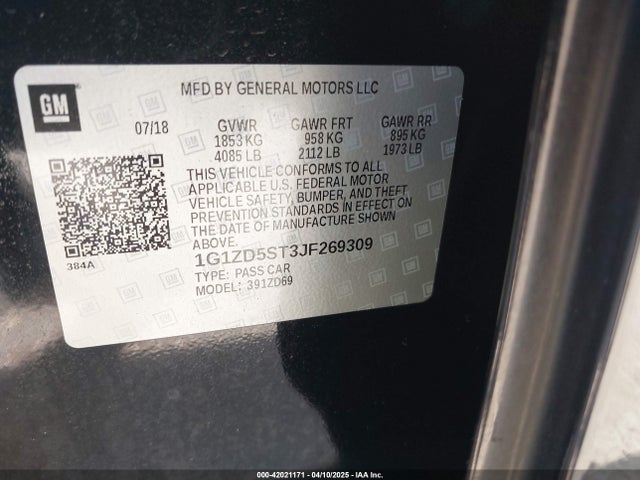 1G1ZD5ST3JF269309 Chevrolet MALIBU LT