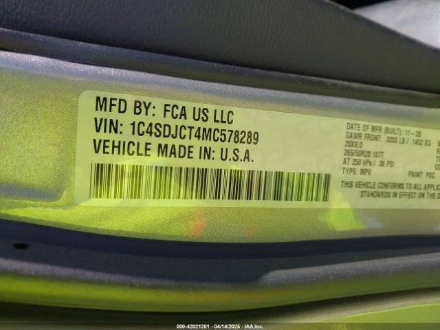 1C4SDJCT4MC578289 Dodge Durango R/t Awd
