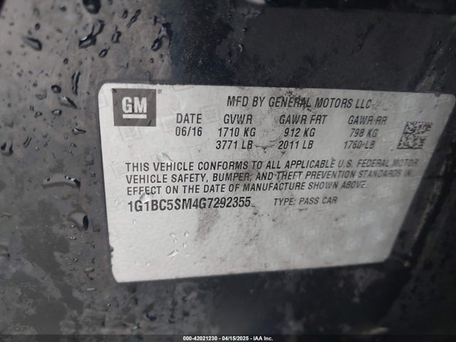 1G1BC5SM4G7292355 Chevrolet Cruze Ls Auto