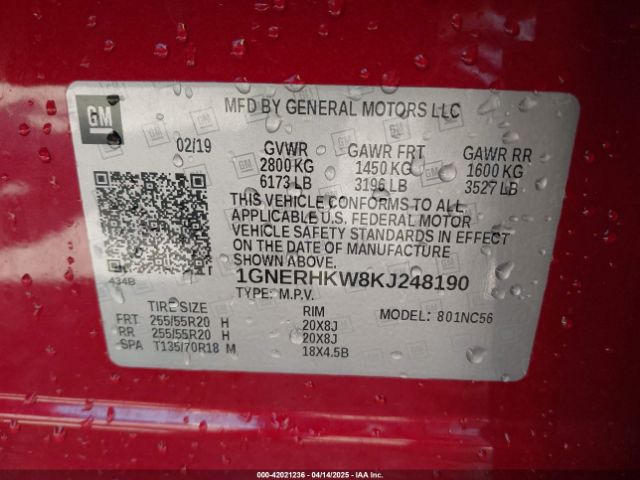 1GNERHKW8KJ248190 Chevrolet Traverse 3lt