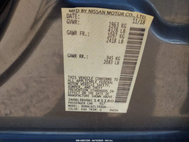 1N4BL4BV6KC145180 Nissan Altima 2.5 S