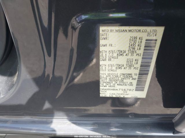 1N6AD0ER8EN756702 Nissan Frontier Sv