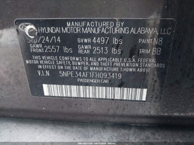 5NPE34AF1FH093419 Hyundai Sonata Limited