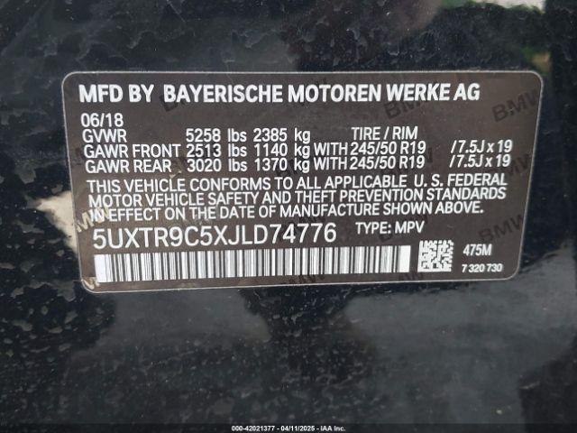 5UXTR9C5XJLD74776 BMW X3