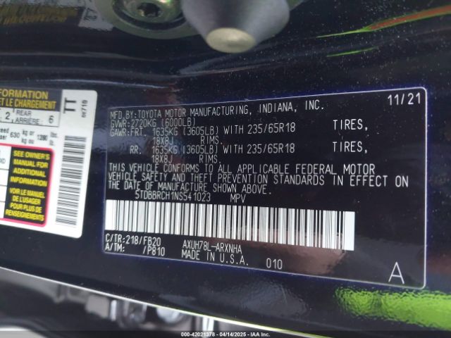 5TDBBRCH1NS541023 Toyota Highlander Hybrid Le