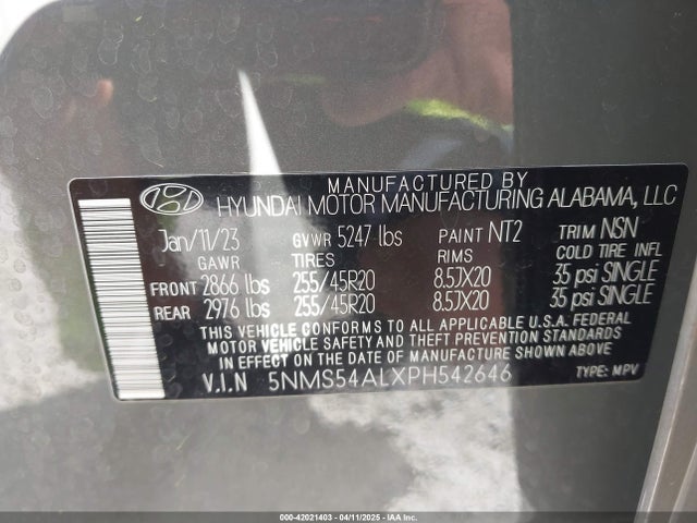 5NMS54ALXPH542646 Hyundai Santa Fe Calligraphy