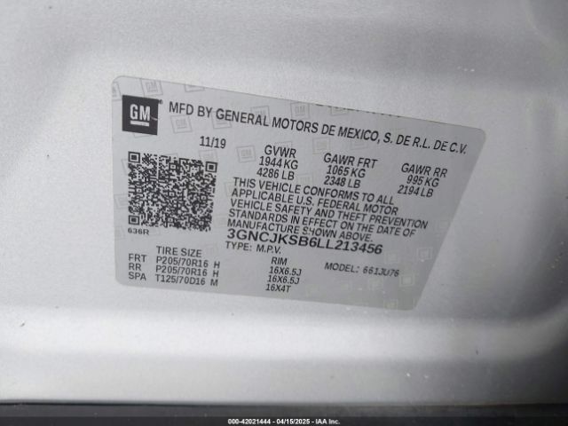 3GNCJKSB6LL213456 Chevrolet Trax Fwd Ls