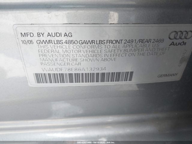 2006 AUDI A4 WAUDF78E86A132934 Photo 8
