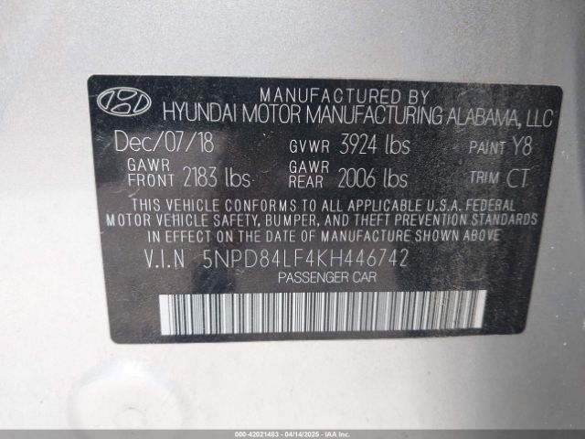 5NPD84LF4KH446742 Hyundai Elantra Value Edition