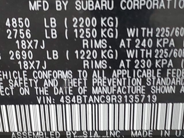 4S4BTANC9R3135719 Subaru Outback Limited