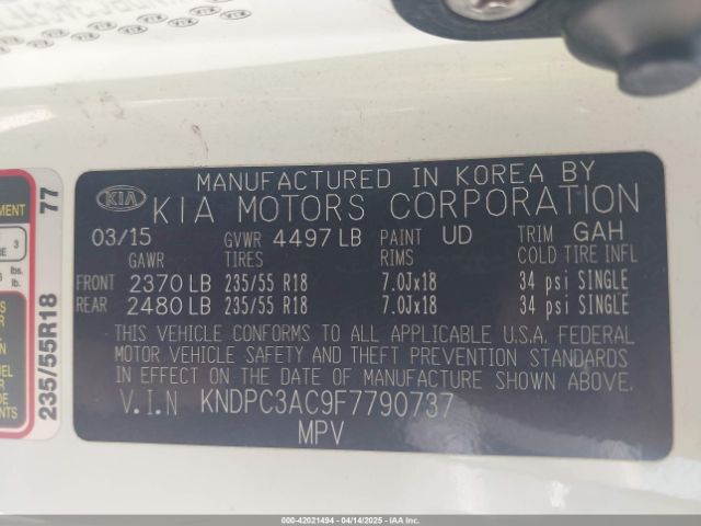 KNDPC3AC9F7790737 KIA Sportage Ex