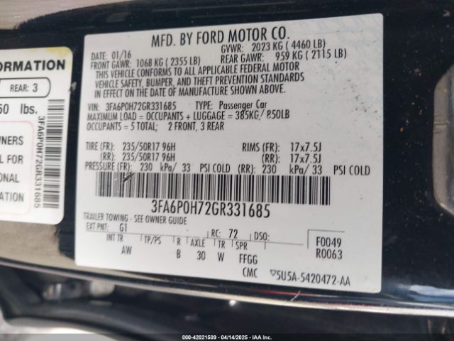 3FA6P0H72GR331685 Ford FUSION SE