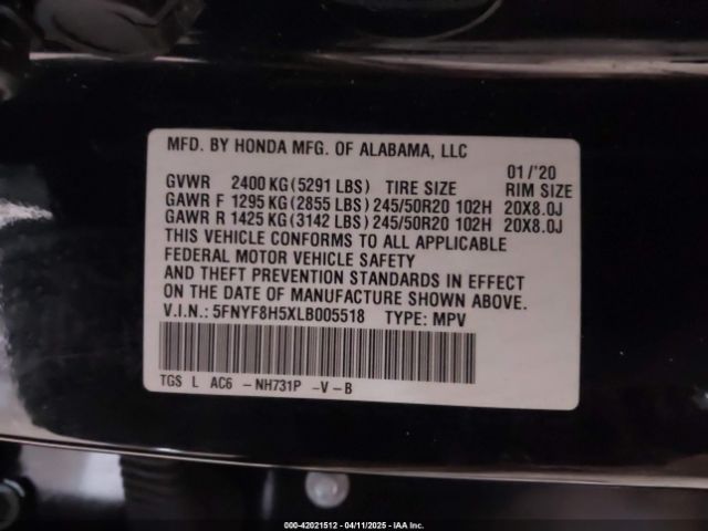 5FNYF8H5XLB005518 Honda Passport Awd Ex-l