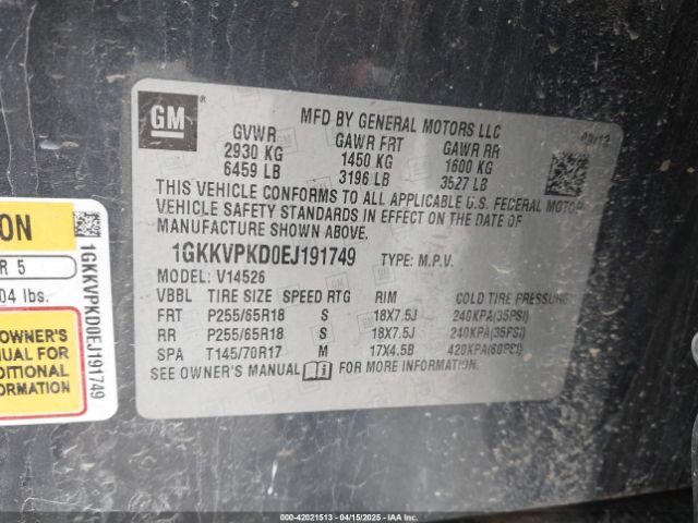 1GKKVPKD0EJ191749 GMC Acadia Sle-2