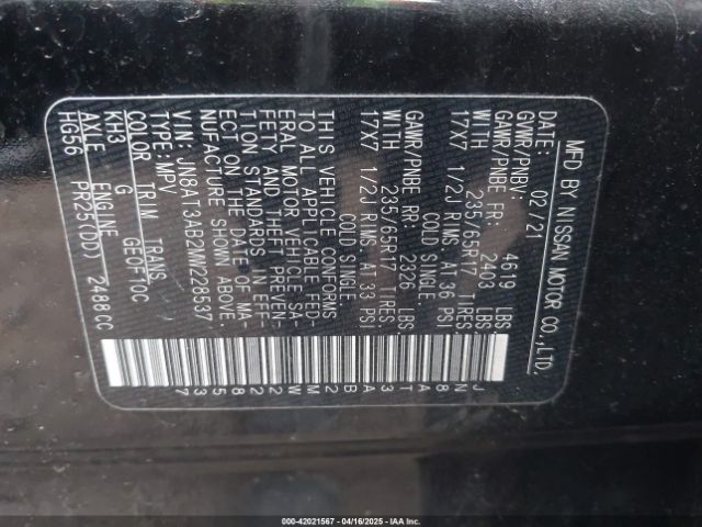 JN8AT3AB2MW228537 Nissan Rogue S Intelligent Awd