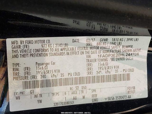 1FADP3E20HL244238 Ford FOCUS S