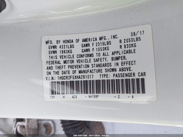 1HGCR2F5XHA291017 Honda Accord Sport