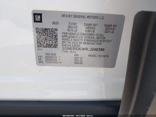 1GNERGKW9LJ248386 Chevrolet Traverse Fwd Lt Cloth