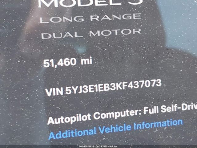 5YJ3E1EB3KF437073 Tesla MODEL 3