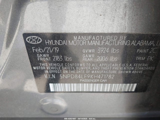 5NPD84LF9KH471782 Hyundai ELANTRA SEL