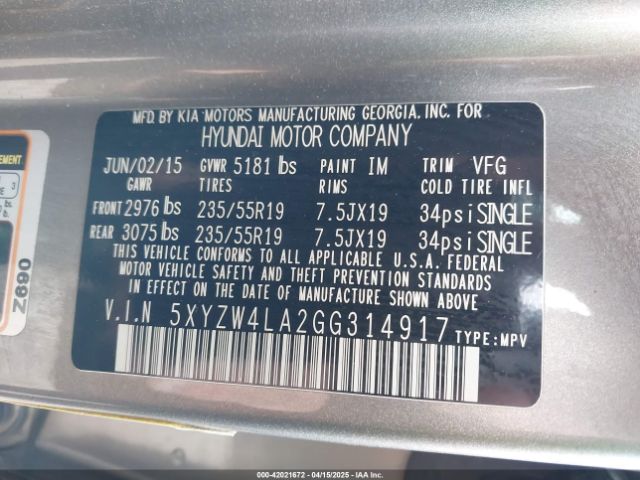 5XYZW4LA2GG314917 Hyundai Santa Fe Sport 2.0l Turbo