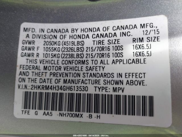 2HKRM4H34GH613530 Honda CR-V LX