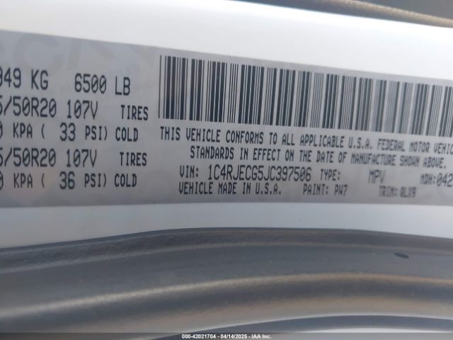 1C4RJECG5JC397506 Jeep Grand Cherokee High Altitude 4x2