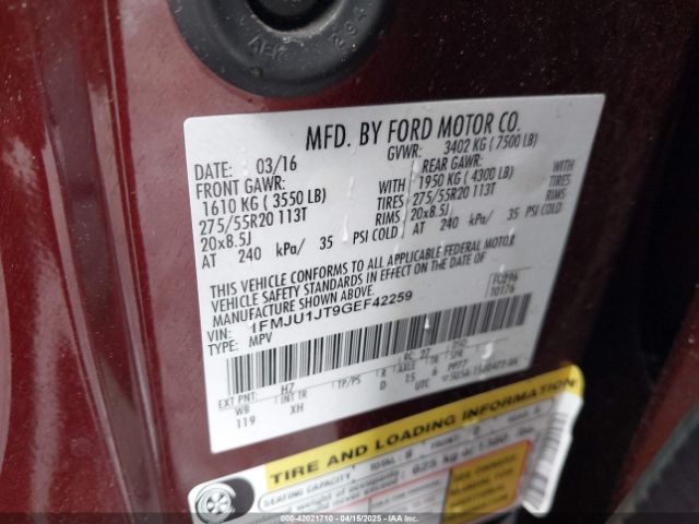 1FMJU1JT9GEF42259 Ford Expedition Xlt