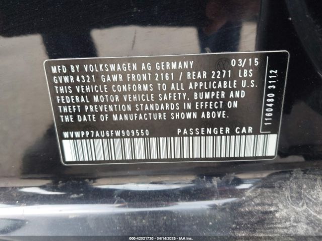 WVWPP7AU6FW909550 Volkswagen E-golf Sel Premium